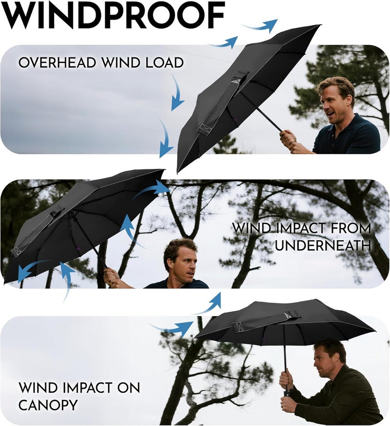 Lilac Compact Travel Windproof Umbrella, 43" Auto open/close Folding Quick Dry Umbrellas for Rain, Lightweight Portable Small for Backpack Car, Thoughtful Gift for Women Men Kids, TSA Approved - Image 2